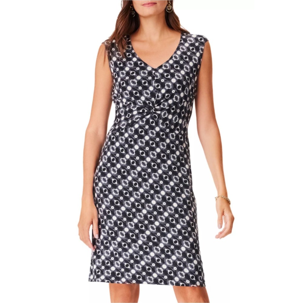 NIC+ZOE Twist Front Sheath Dress Women XL Black Multi Ikat Print Sleeveless